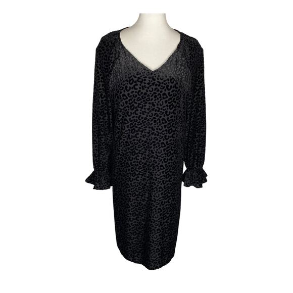 Nine West Dresses & Skirts - Nine West Shift Dress Black Leopard Print Velvet Burnout Size 16 Indie Witchy